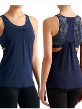 Athleta Gel Mesh Supercharged Navy Blue Tank Top with Built-in Bra Size X-Smal